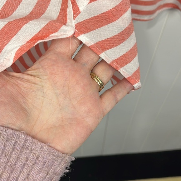 Chico’s Womens Tunic 3 Orange White Splice Stripes Button Up Button Cuff Pockets - Picture 7 of 14